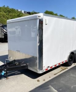 USED 2020 BRAVO TRAILERS 8.5x16' ENCLOSED CAR HAULER 99304 GVW * RAMP DOO *6'6" INTERIOR * WHITE SIDE DOOR * ADJUSTABLE COUPLER * TRIPLE TUBE  TUNGUE * REAR STAB JACKS